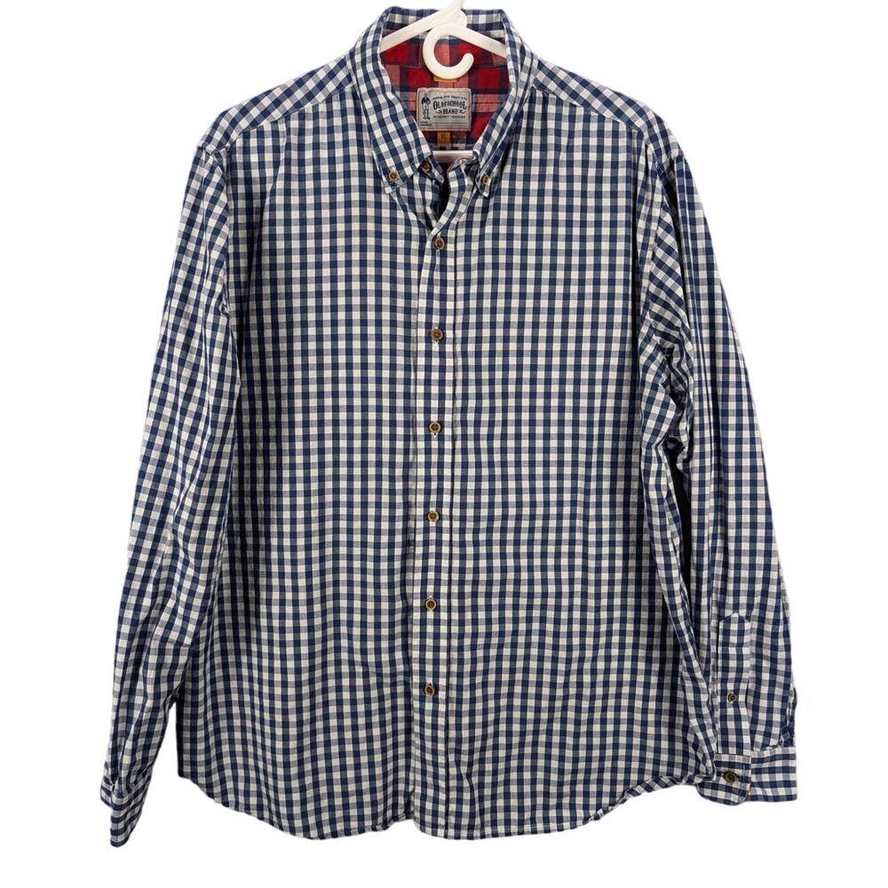 Olde School Shirt Mens Extra Large Blue White Gingham Check Button Down Preppy